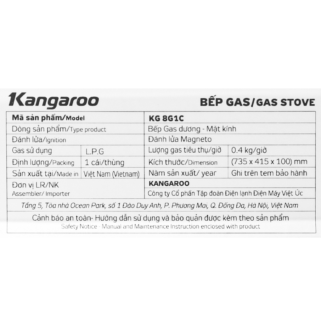 Bếp ga đôi Kangaroo KG8G1C