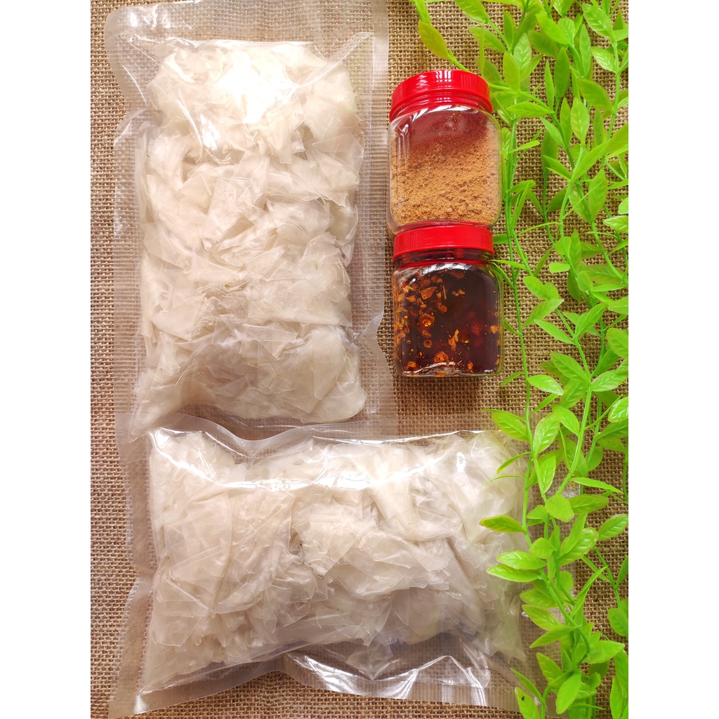 Combo 1kg bánh tráng phơi sương rìa ủ bơ mềm dẻo + sa tế + muối nhuyễn| Bến Ăn Vặt