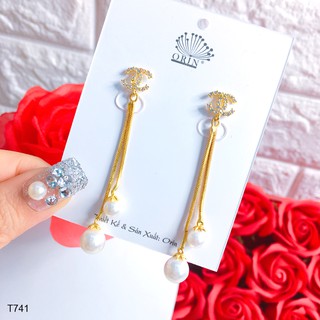 Bông tai, khuyên tai dài tòn ten trái châu bền màu cao cấp Orin T741