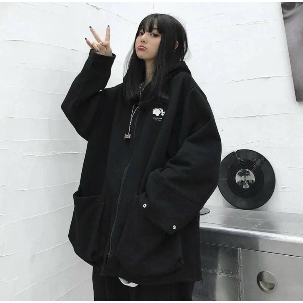 Áo Khoác Nỉ Nữ Dây Khóa Kéo Phối Túi Hộp Lớn Logo Thêu Form Rộng Mặc Mát Thoải Mái [NEW UNISEX]