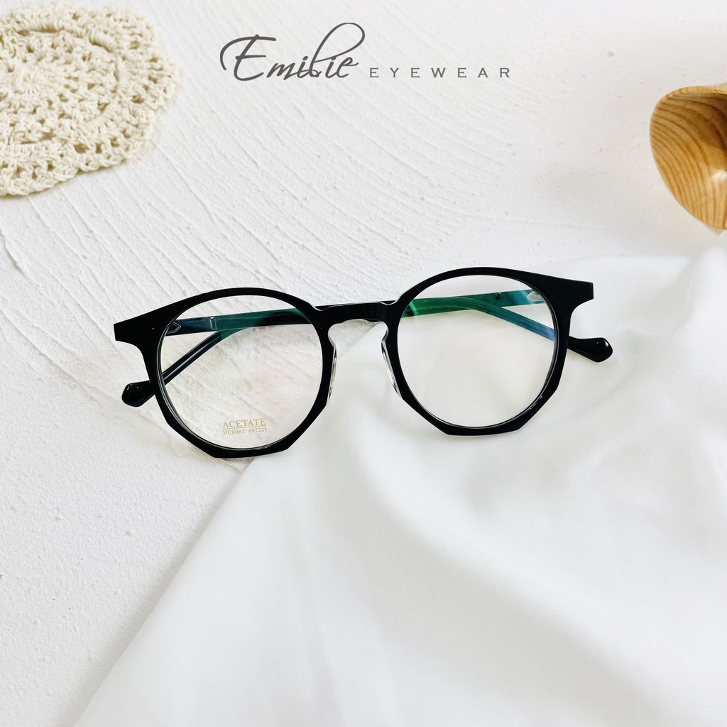 Gọng kính nhựa Acetae tròn góc cạnh cao cấp siêu bền Kính mắt Emilie phụ kiện thời trang 8081