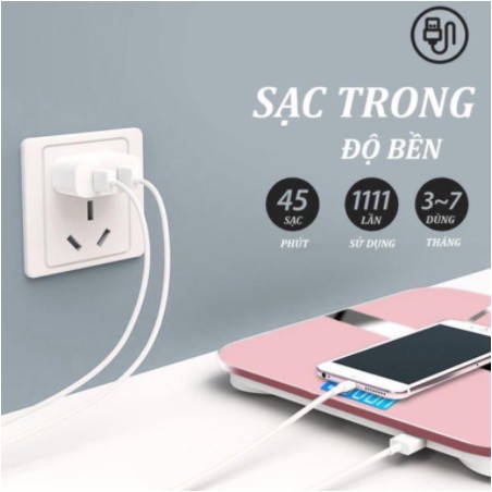 Cân điện tử sức khỏe sạc USB Màn Hình LCD Mặt Kính Chịu Lực Tải Trọng 180kg (Tặng kèm 01 thước dây) THEO DÕI CHUẨN XÁC