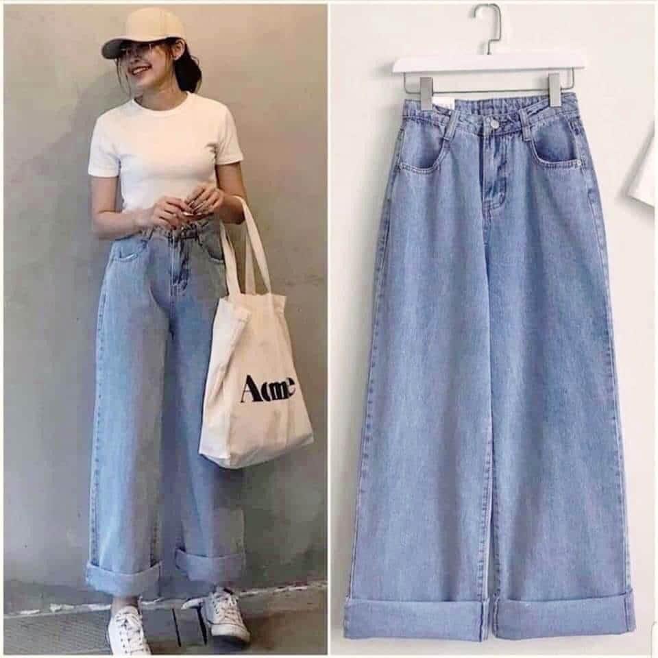 Quần bò ống rộng nữ cạp cao quần jeans ống rộng lưng cao, vải bò dày đẹp , không giãn ,dáng suông - Zadola Fashion