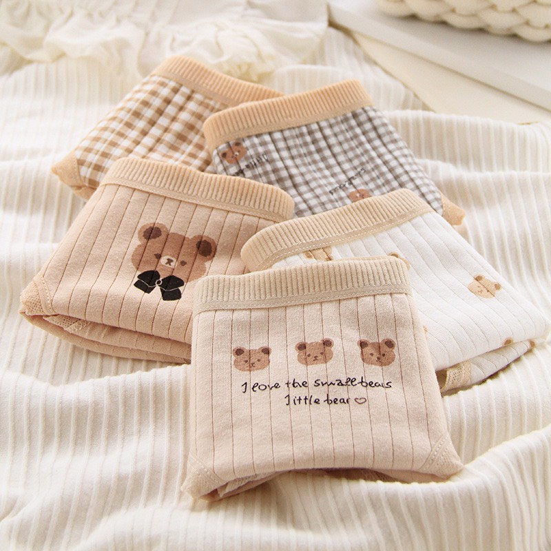 Quần Lót Nữ Cotton Cao cấp tông kem họa tiết gấu đáng yêu ngộ nghĩnh MÃ C013