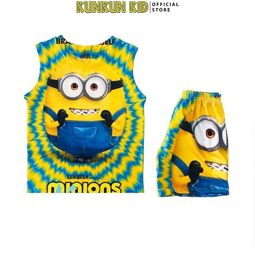 Đồ bộ bé trai chất thun lạnh in 3d hoạt hình minions KUNKUN KID BL147