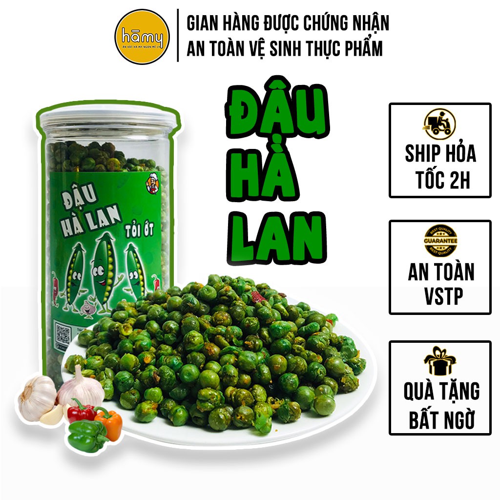 Đậu Hà Lan tỏi ớt thơm ngon đậm vị hũ 450g đồ ăn vặt Hà My