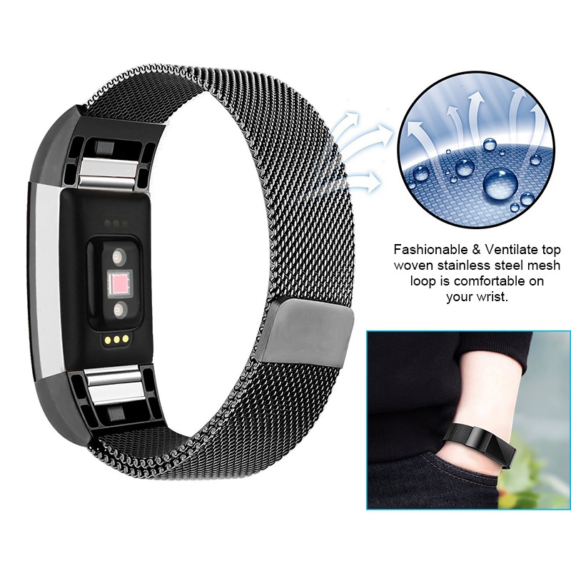 Dây đeo kim loại Milanese Loop cho Fitbit Charge 2 Fitbit Charge 3 Thép không gỉ Vòng đeo tay thay thế dây đeo