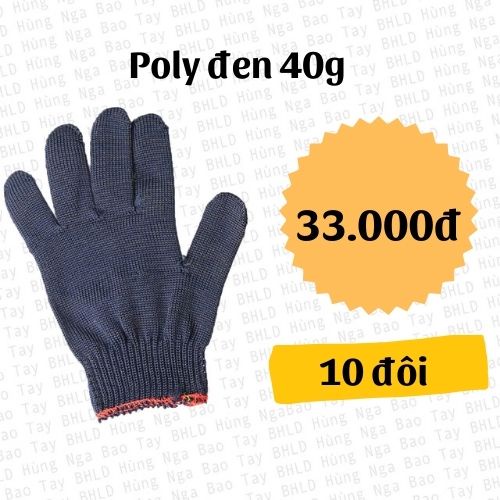 Găng tay lao động poly đen 50g siêu bền chắc khó rách giá rẻ