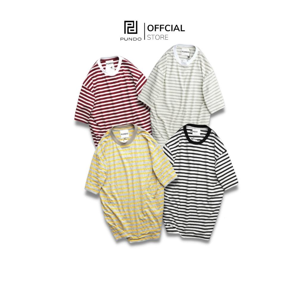 Áo thun nam cổ tròn kẻ sọc ngang chất thun cotton mịn cao cấp dễ phối size đến 85kg PUNDO ATDPD55