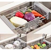 Rổ Inox  gác bồn rửa gấp gọn , tiện lợi , đa năng không gây độc hại  .