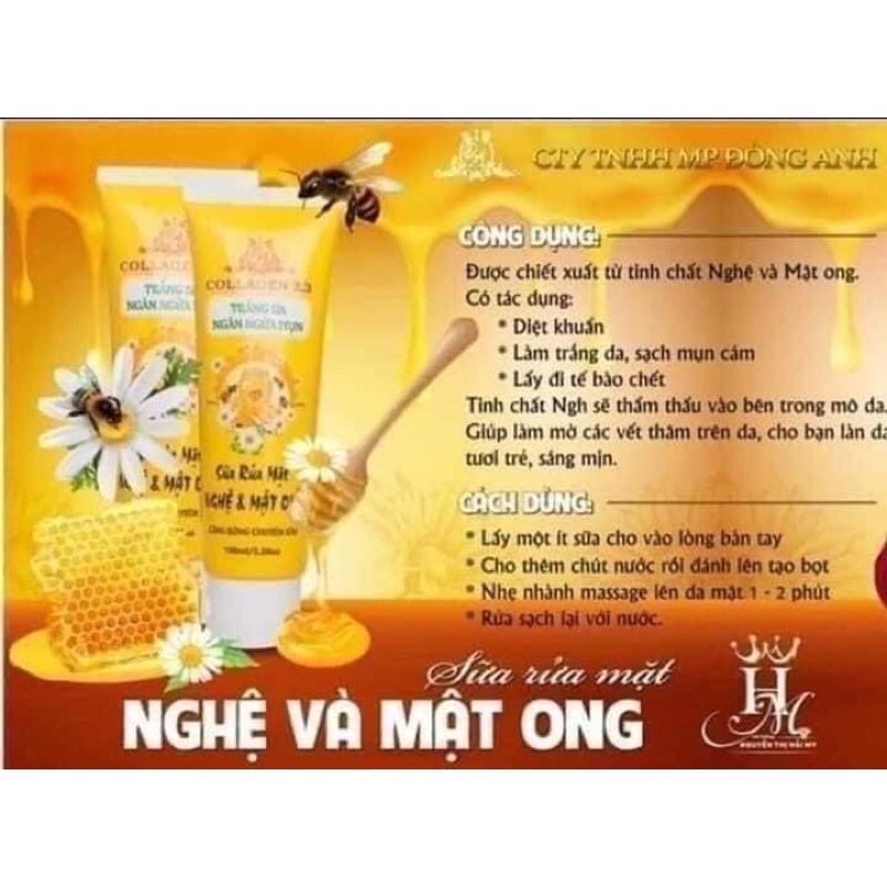 Chính hãng Sữa rửa mặt collagen X3 nghệ mật ong giúp giảm mụn se khít lổ chân lông.