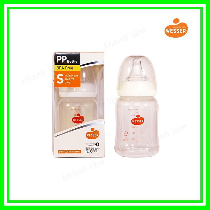 Bình Sữa Wesser Cổ Hẹp PP Bottle Kháng Khuẩn 140ml