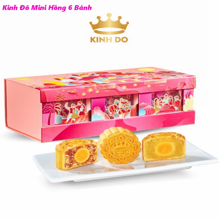 Hộp 3 Bánh 6 Bánh Trung Thu Kinh Đô Mini - Hồng/Xanh 80g/bánh Jambon gà quay Thập cẩm lạp xưởng Đậu đỏ Đậu xanh Hạt sen