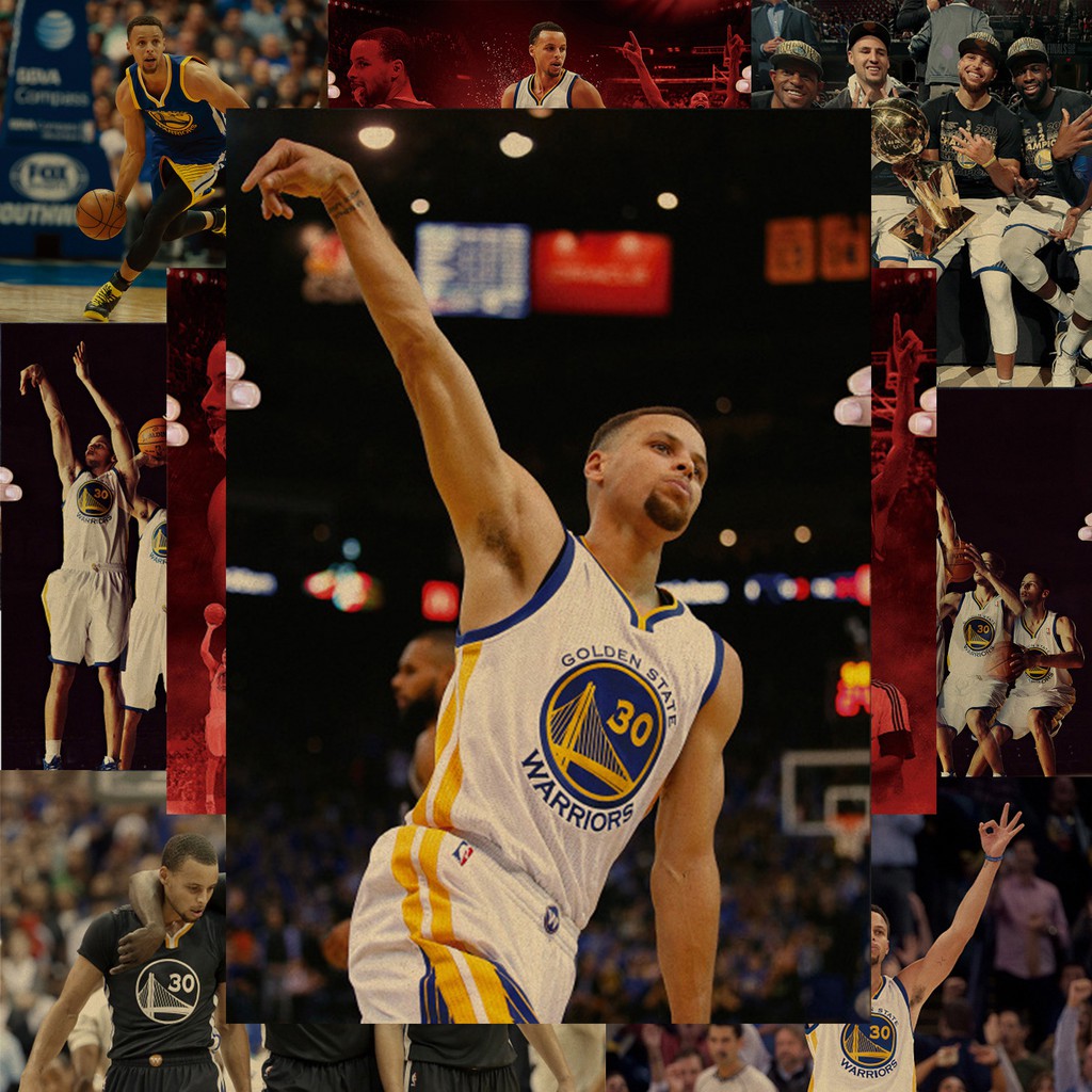 Poster Bóng Rổ Hình Ngôi Sao NBA Stephen Curry Giấy Kraft Chống Nước Phong Cách Cổ Điển Kích Cỡ 52*36 cm