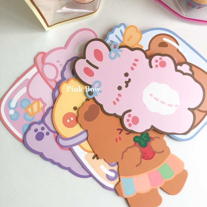 Thiệp giấy tặng quà sinh nhật hình con Gấu / Thỏ / Gà ôm bình Trà Sữa