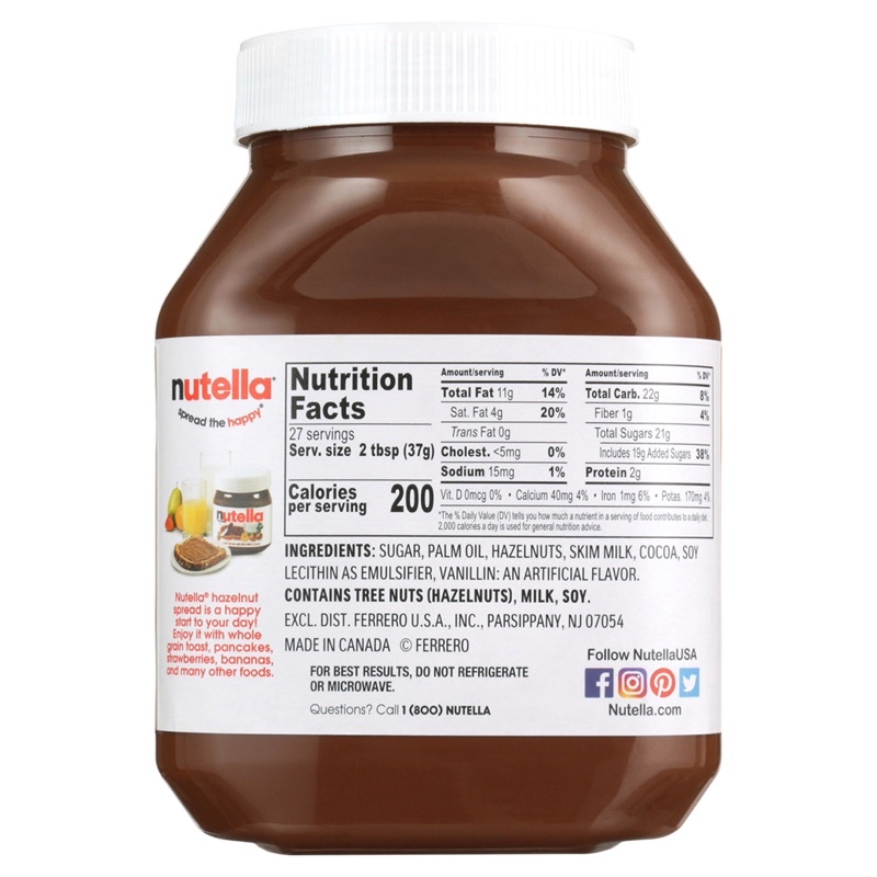 Bơ cacao hạt dẻ Nutella 950gr USA