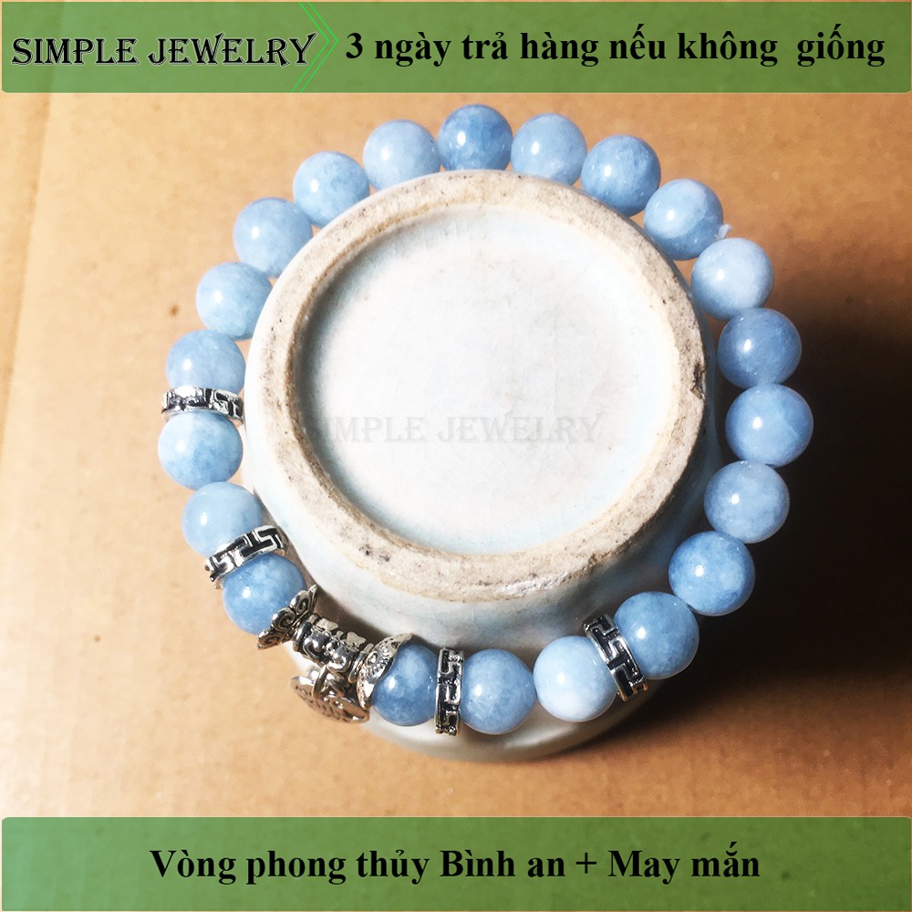 Vòng tay phong thủy màu xanh nước biển mix charm bạc hợp thủy