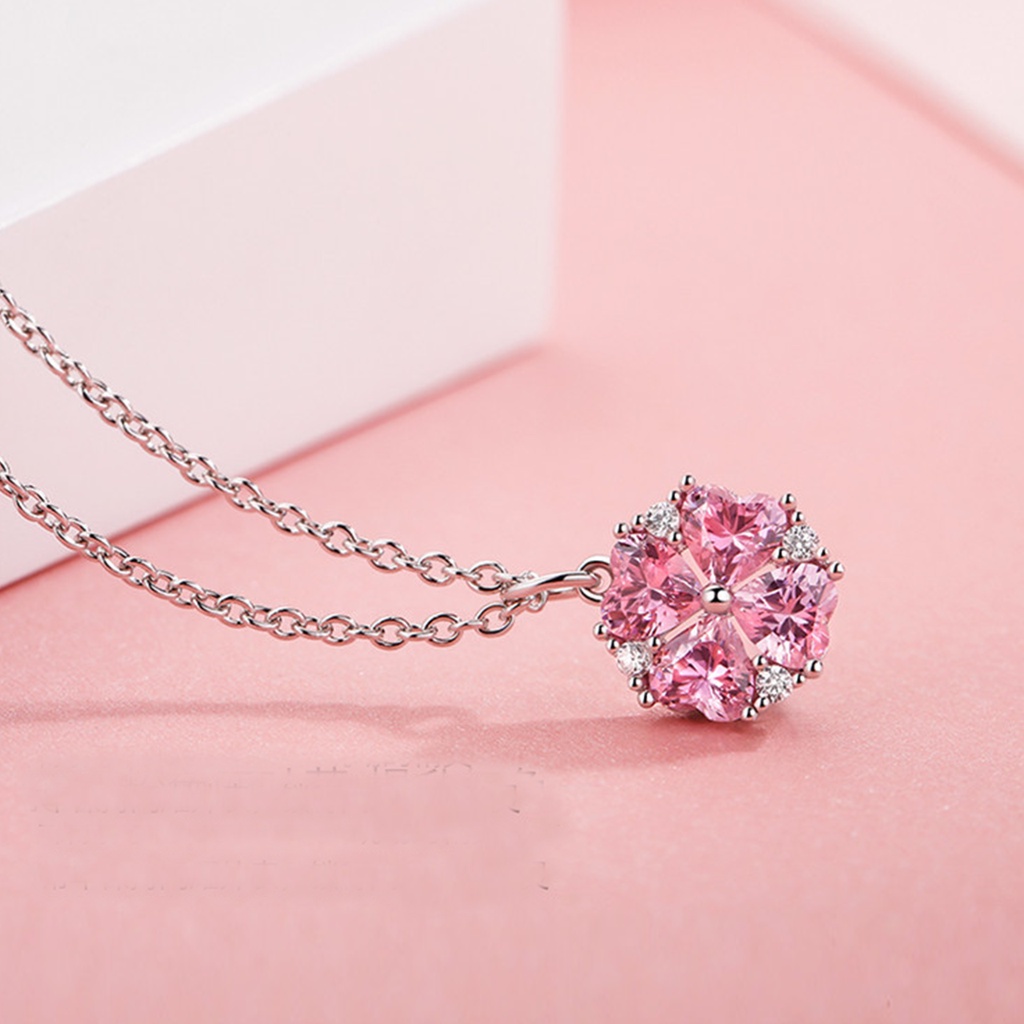 Vòng cổ nữ Hoa đào màu hồng Đơn giản Mạ bạc Mặt dây chuyền Quà sinh nhật Không phai màu VC-004