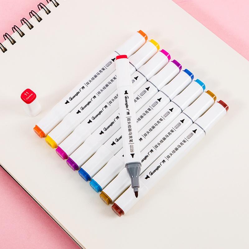 Bút dạ màu marker thân lớn 2 đầu GuangBo 5 cỡ 12-24-36-48-60 màu GUBH02220-24,bút dạ mầu Marker cao cấp hộp nhựa -LOKI