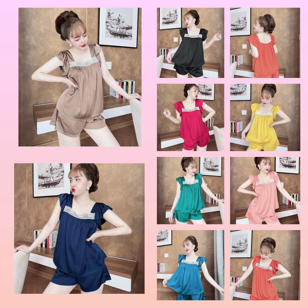 Đồ bộ đùi cánh tiên phối ren satin cao cấp, Đồ mặc nhà - Cn49