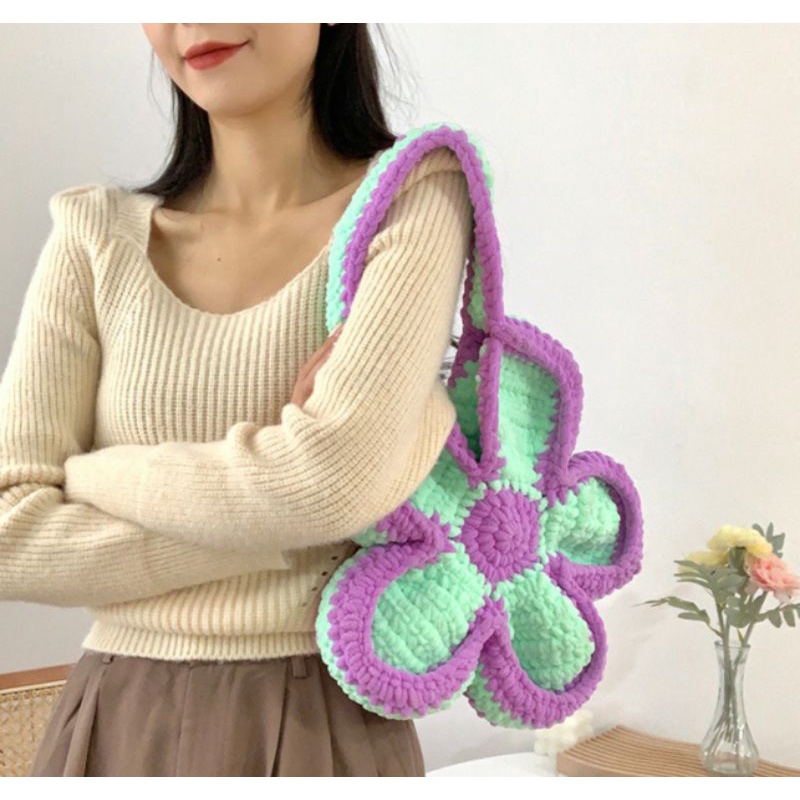 Bloom Bag túi len hình BÔNG HOA crochet Flower Bag Handmade