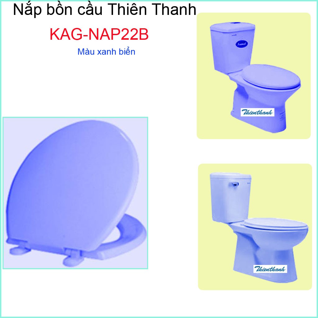 Nắp đậy cho bồn cầu Thiên Thanh KAG-NAP2B, Nắp cầu 2 khối xanh biển nhựa bóng