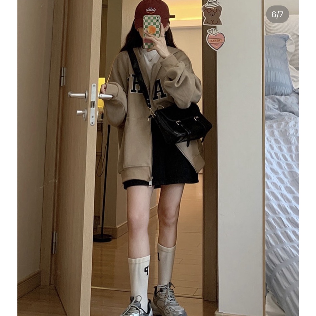 Áo Khoác Nỉ Ngoại Thêu Chữ Oahu PEONYB Unisex [FREESHIP] Hoodie zip form rộng tay bồng kiểu dáng vintage hàn quốc đẹp