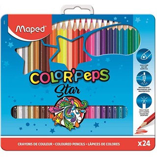 BÚT CHÌ MÀU MAPED COLOR'PEPS STAR HỘP THIẾT 24 MÀU Maped Color'Peps Color Pencil Set metal box - Pack of 24 (Multicolor)