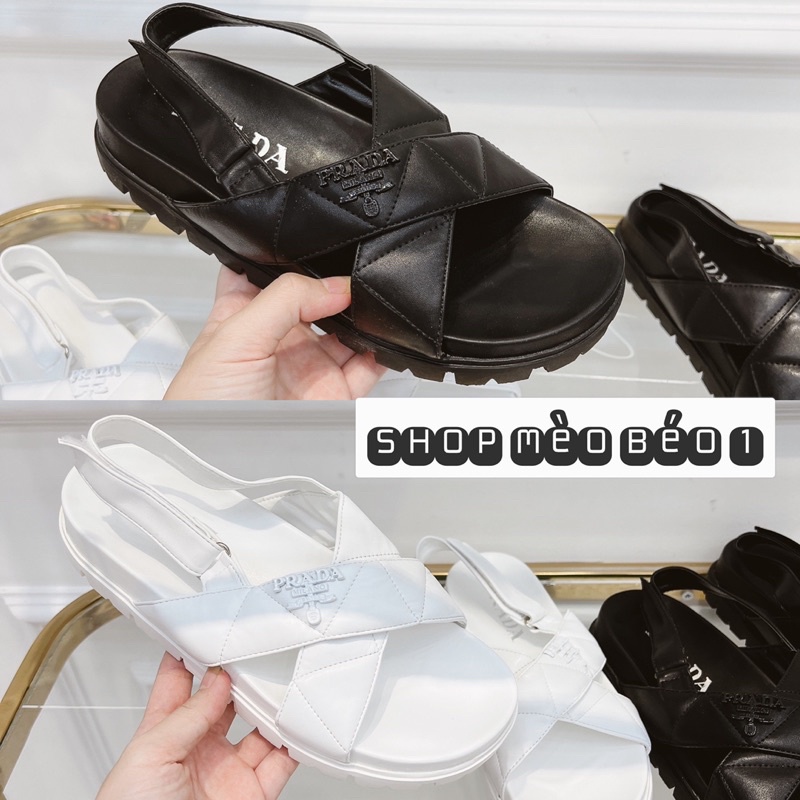 Sandal prd quai chéo bản to đế bằng fullbox