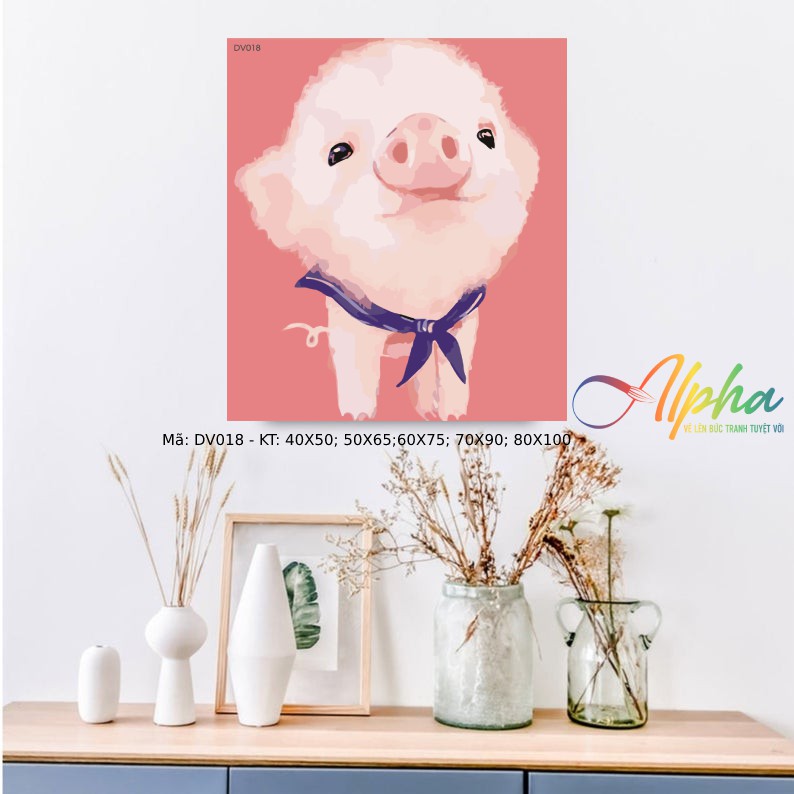 Tranh treo tường tự tô màu số hóa Alpha - Tranh Hoạt Hình:"Con lợn đáng yêu"  DV018
