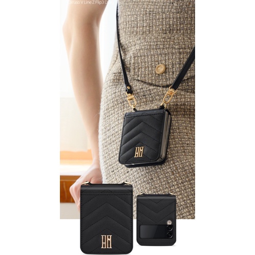 Ốp Điện Thoại Da Nắp Gập Có Ngăn Đựng Thẻ + Dây Đeo Vai Chữ V Cho Samsung GALAXY   {Z Flip 3