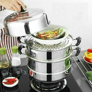 Nồi hấp inox 3 tầng tiện lợi 2 vỉ hấp size 28cm dùng cho cả bếp từ và bếp ga