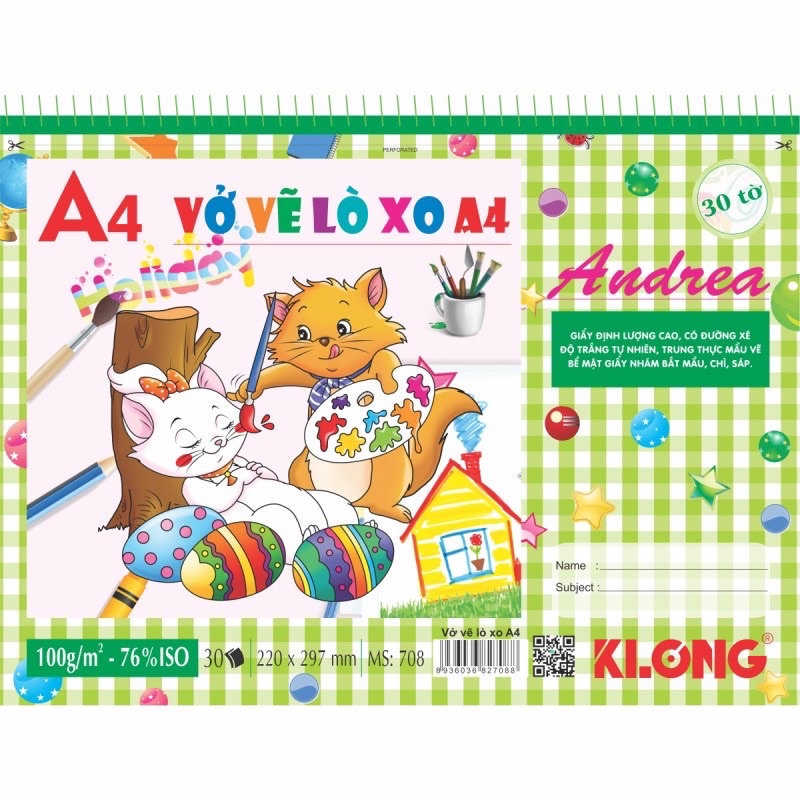 Vở Vẽ Lò Xo Sổ Vẽ Gáy Lò Xo Khổ A4 Klong 30 Tờ