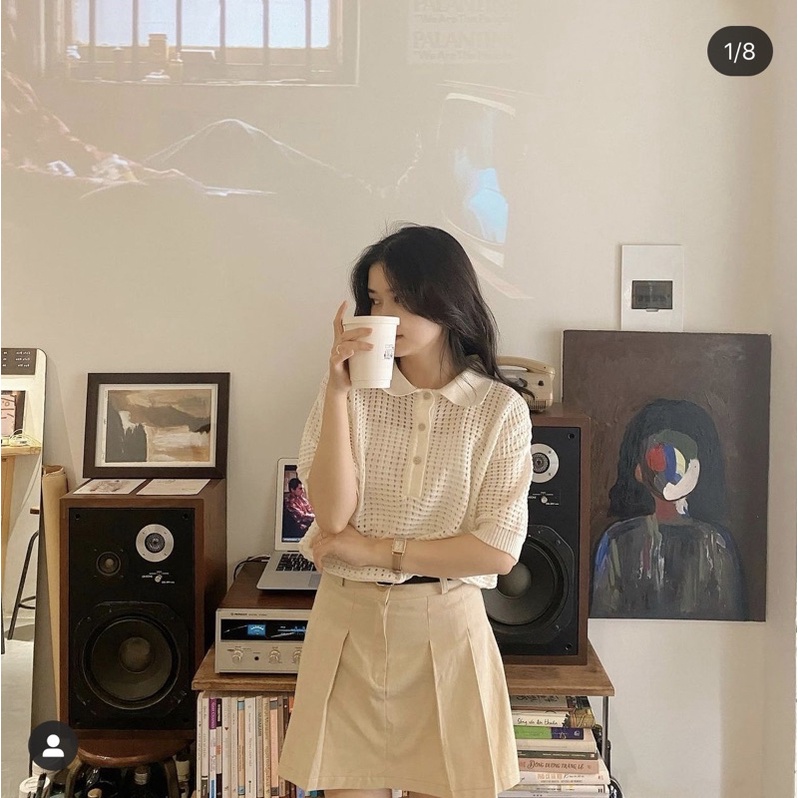 Áo polo lưới dệt basic 2 màu( be,trăng ) - Ảnh thật Bisou | BigBuy360 - bigbuy360.vn