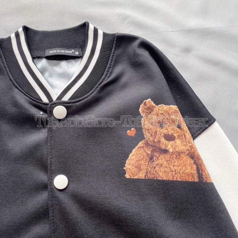 Áo Khoác Bomber Nam Nữ Bóng Chày Unisex In Gấu 2 Mặt Phong Cách Hàn Quốc Chất Nỉ Dày Đẹp Cardigan 3 size M L XL