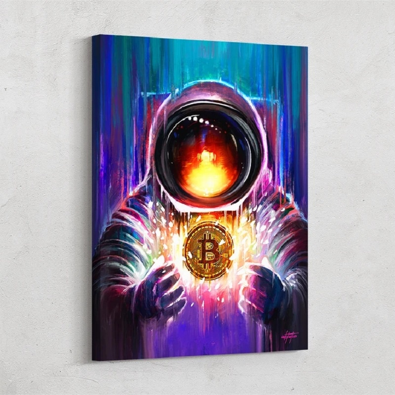 Tranh Vải Bạt Treo Tường In Hình Bitcoin Spaceman Truyền Cảm Hứng Trang Trí Nhà Cửa / Văn Phòng
