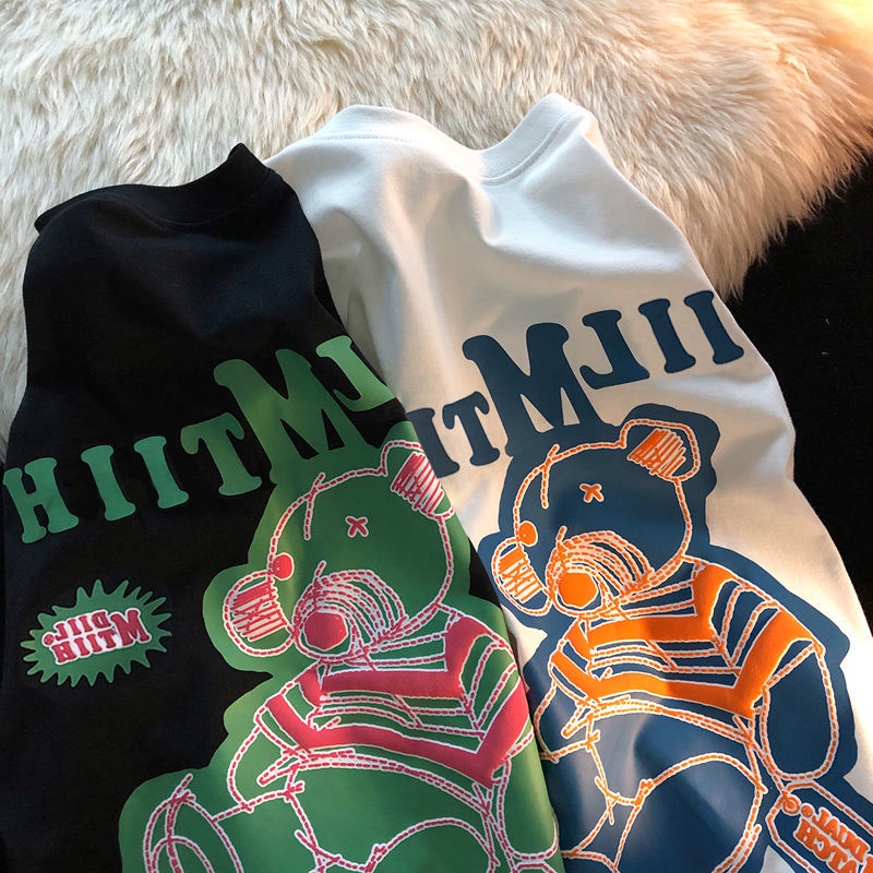 COZOK Áo Thun Ngắn Tay Dáng Rộng In Hình Gấu Kiểu Vintage Thời Trang