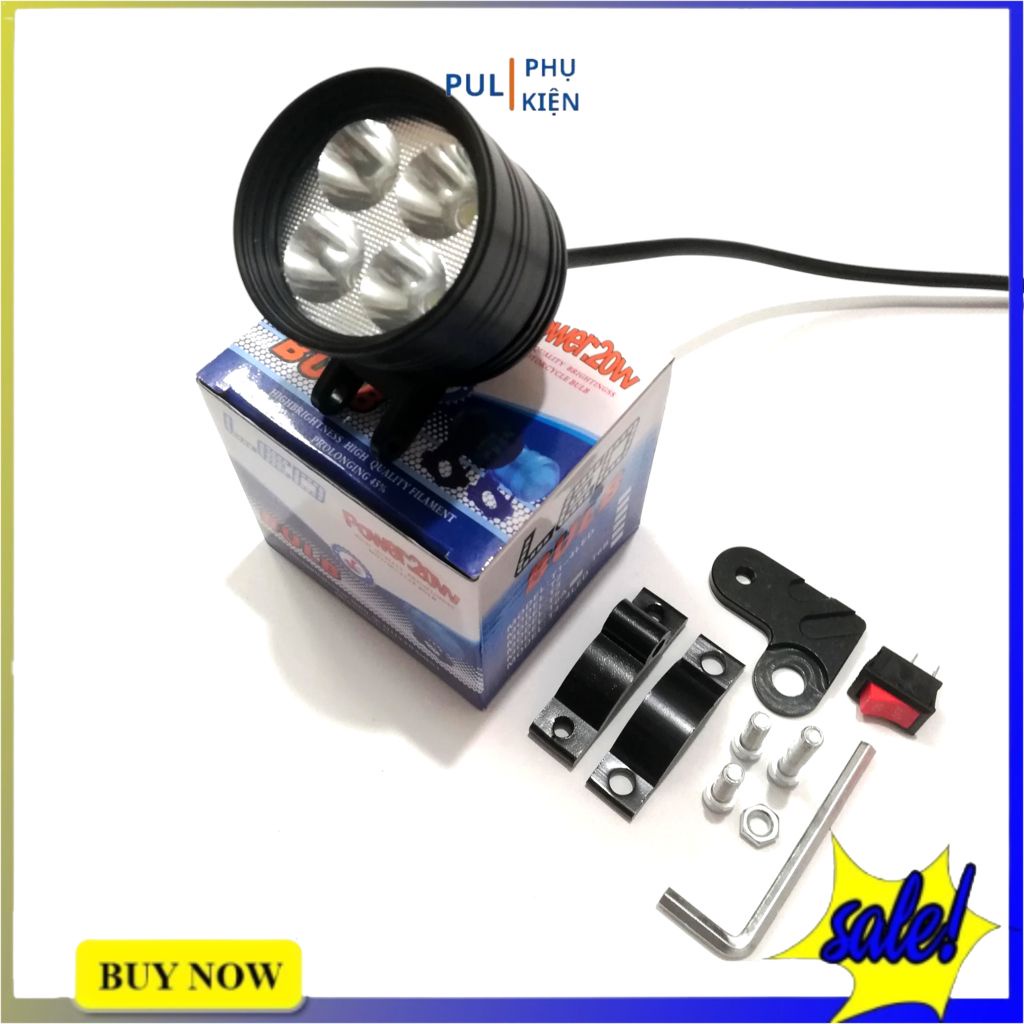 Đèn trợ sáng moto xe máy l4 ngắn kèm pat chân gương và công tắc sáng trắng cho Winner X Wave Exciter...