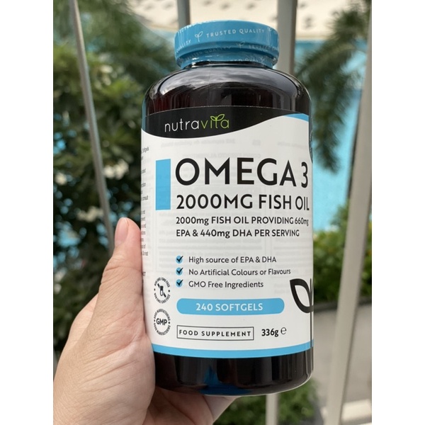 Omega 3 Nutravita UK 2000mg Fish Oil, 240 viên
