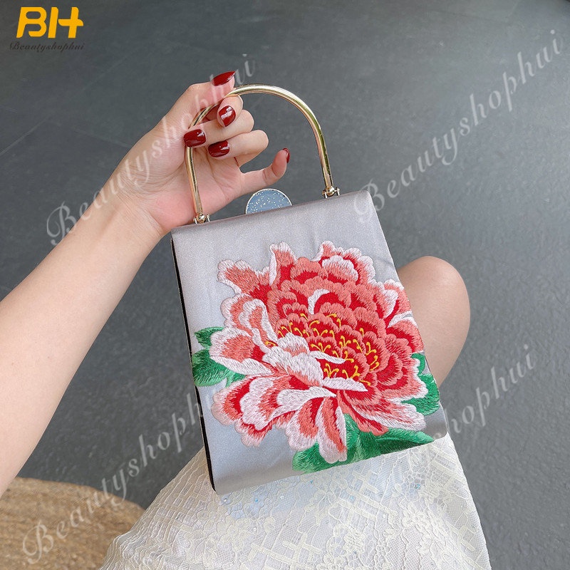 Túi Đeo Chéo Thêu Hoa Mẫu Đơn Nhỏ Xinh Phong Cách Retro Mới 2022 Cho Bạn Gái