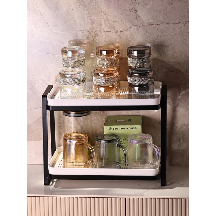 Only HOUSE Giá Sắt Hai Tầng Để Tách Trà / Cốc Nước Cao Cấp Phong Cách Nghệ Thuật Sang Trọng