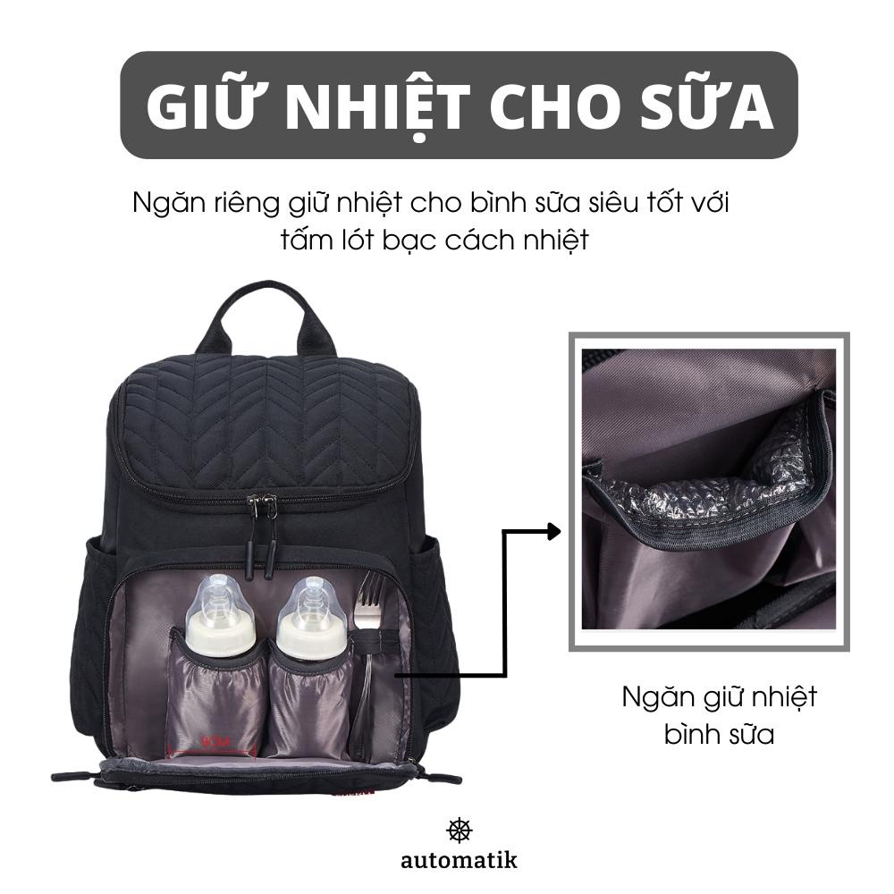 Balo Bỉm Sữa Đa Năng Chống Nước Giữ Nhiệt Túi Đựng Đồ Cho Mẹ Và Bé + Tặng Khẩu Trang Cho Bé - Automatik