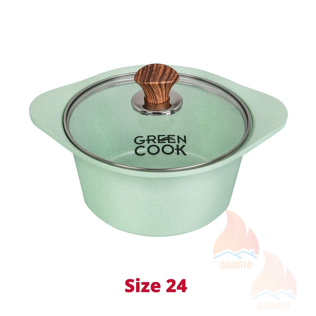 Nồi đúc đáy từ men đá xanh ngọc Green Cook, nồi chống dính đáy từ Green Cook không kén bếp