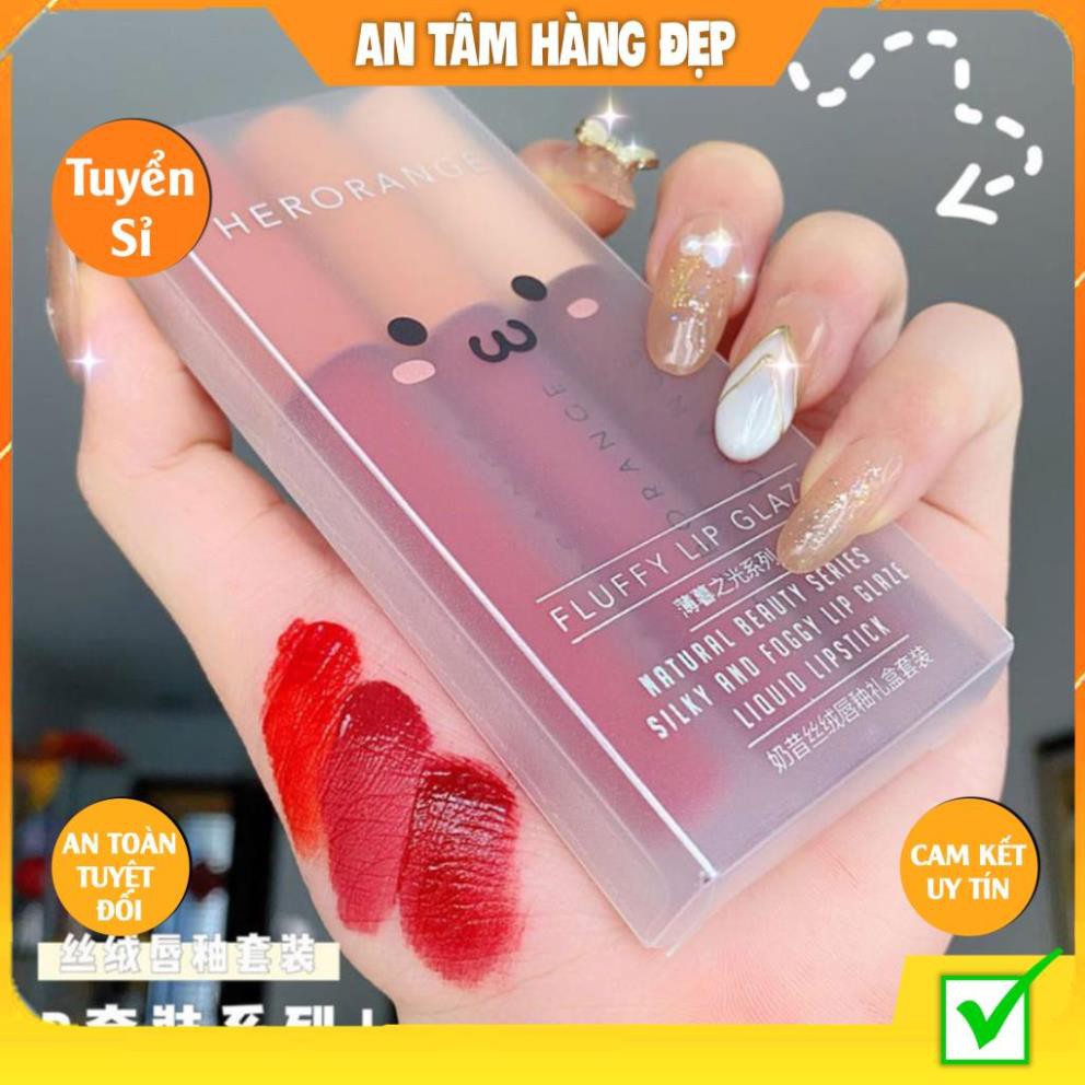 Set 3 Cây Son Kem Lì Herorange Fluffy Lip Glaze Mỹ Phẩm Nội Địa Trung KING DC Hot Giữ màu Lâu