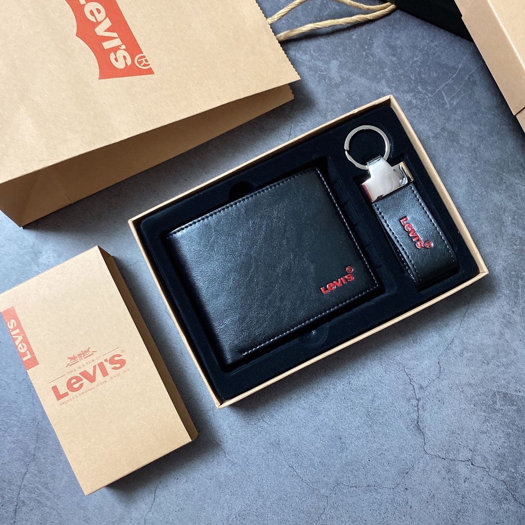 Set ví nam trơn logo đỏ + key - S215