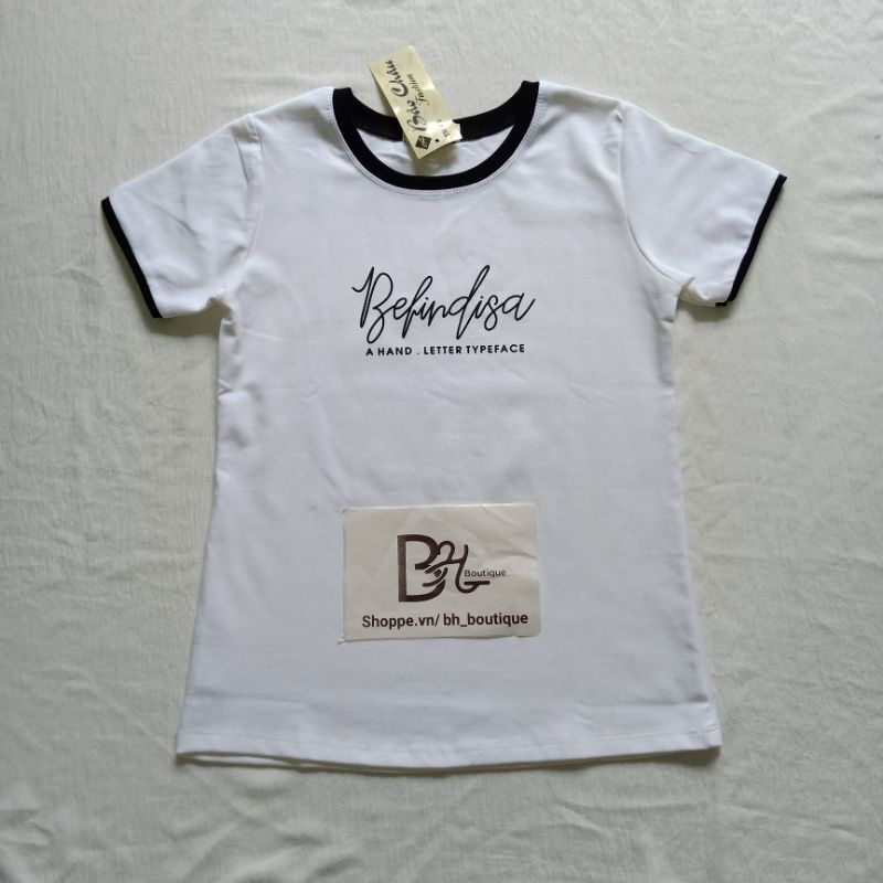 Áo Phông Thun Nữ Ngắn Tay Chất Cotton Co Giãn Ôm Dáng Body Thiết Kế Phối Màu Viền Cổ Nổi Bật