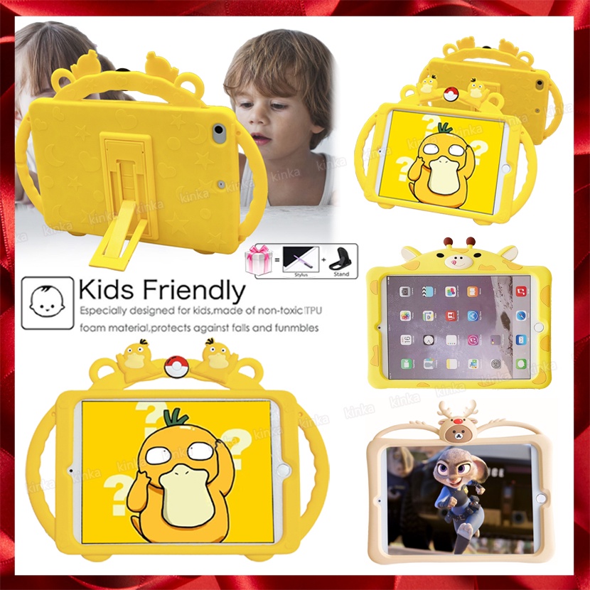Psyduck Duck Bear Elk Deer With Lanyard Silicone for iPad Air 1 2 3 4 5 Pro 9.7 10.5 11 10.9 10.2 inch Mini 1 2 3 4 5 6 2017 2018 2019 2020 2021 2022 Cute Cartoon 3D Silicagel Case Cover Protector Sleeves Holder Tablet Cover Case