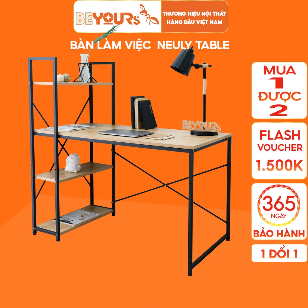 Bàn Làm Việc Gỗ Thông Minh BEYOURs Neuly Table Phối Kệ Sách Đa Năng Nội Thất Lắp Ráp Phòng Làm Việc Lắp Ráp Dễ Dàng