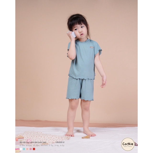 Bộ cộc tay cuốn chất len tăm mát bé gái