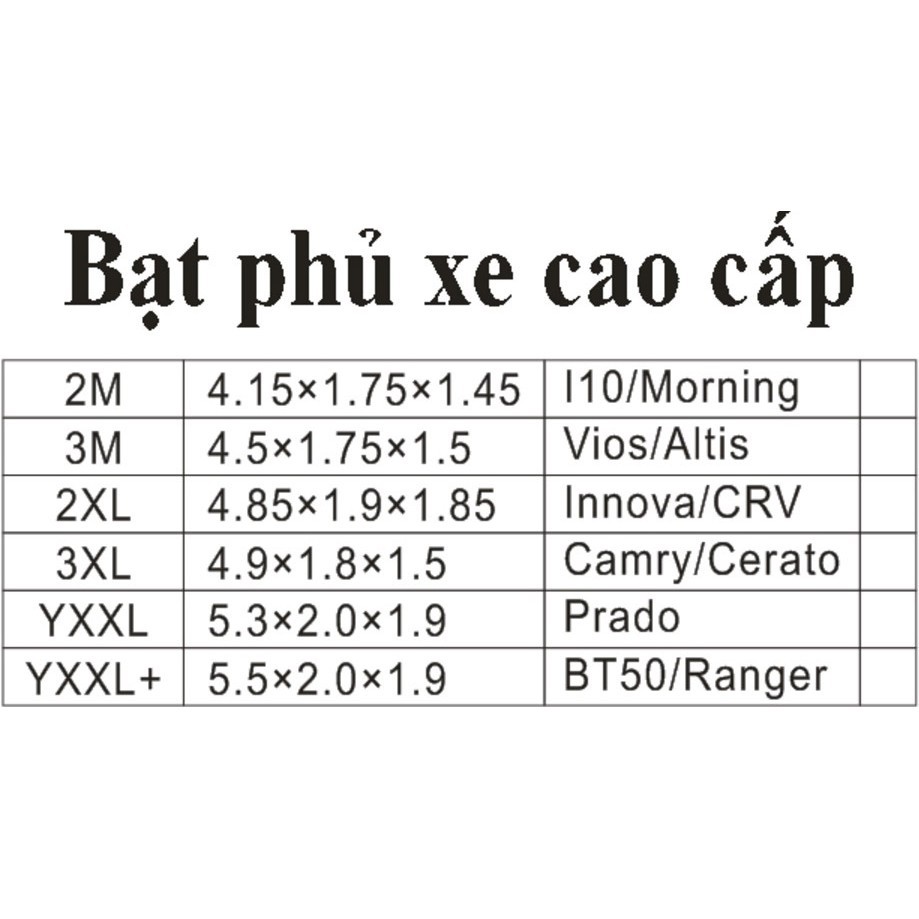 Bạt phủ xe ô tô tráng nhôm cao cấp 2 lớp, có lớp lót nỉ trong chống xước xe